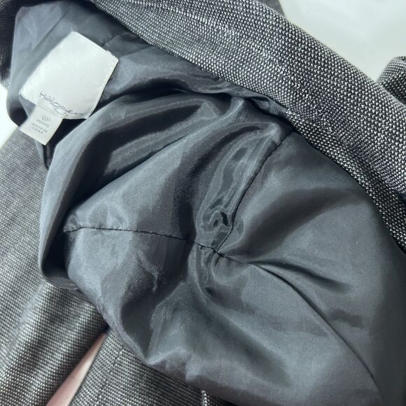 Halogen Blazer Women 0 Petite Black White Button Up Career Jacket Shoulder Pads - Picture 10 of 14